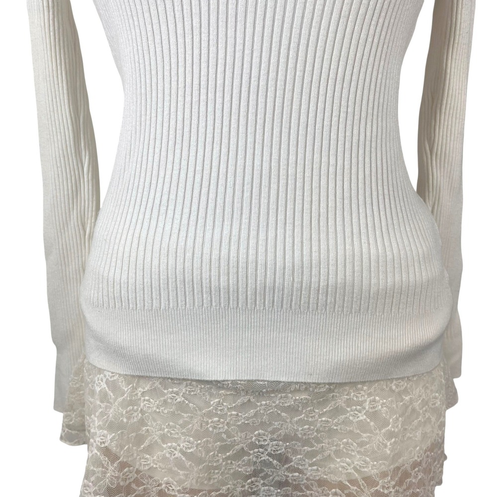 Preppy White Ribbed Long Sleeve Academia Y2K Layering Size Small Classic Basic - Picture 4 of 6